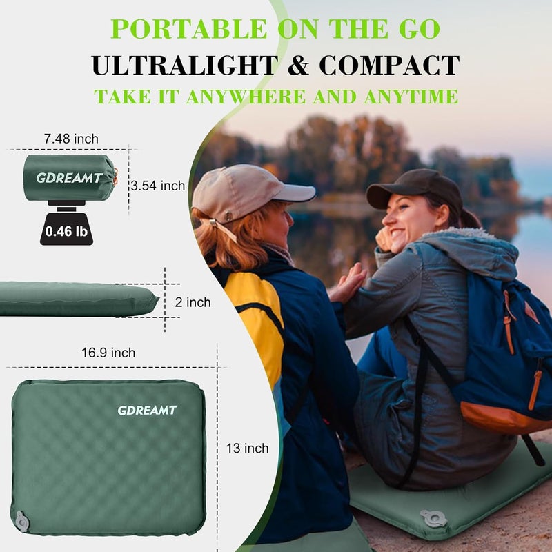 GDREAMT Inflatable Seat Cushion, Self-Inflating Memory Foam Stadium Seats Cushion Portable Camping Air-Foam Sitting Pad for Travel Airplane Car Bleachers Backpacking Office, Lightweight & Compact - Image 2